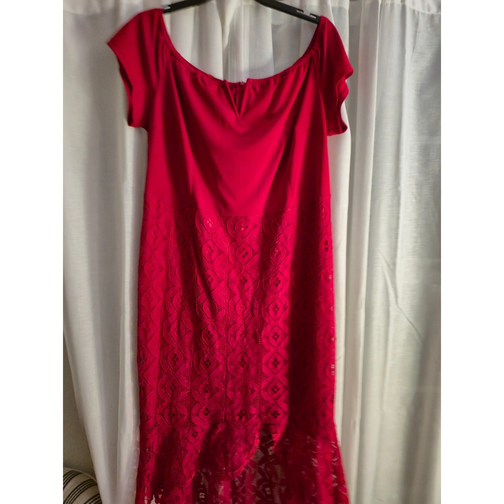 Rotita Lace High-Low Mermaid Dress XXL Womens Red Off Shoulder Cocktail Party